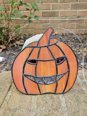 Vintage Stained Glass Jack-O-Lantern Halloween Suncatcher
